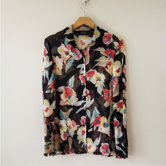 Dana Buchman Tops - $$$ Dana Buchman Semi-sheer Floral Silk Blouse